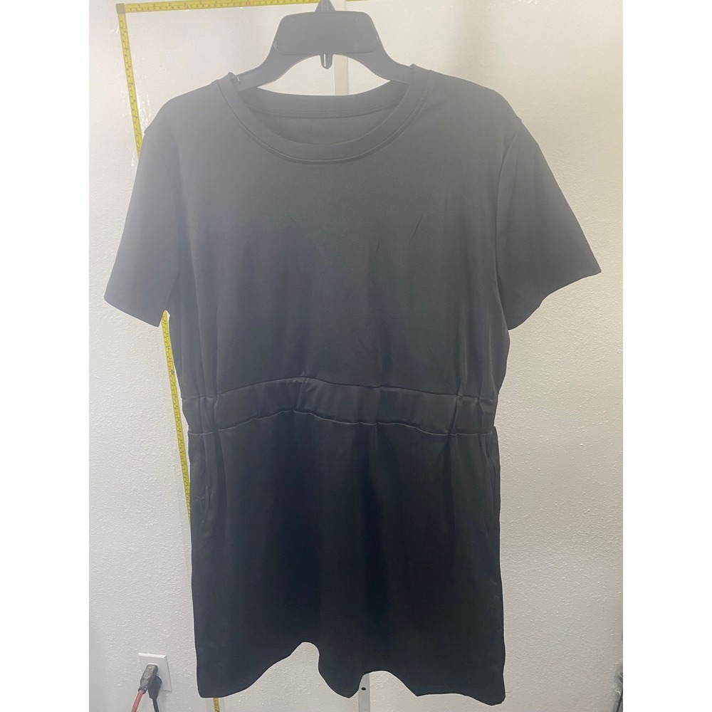 Black Short Sleeve Crew Neck Mini Dress with Elastic Waistband Size Medium